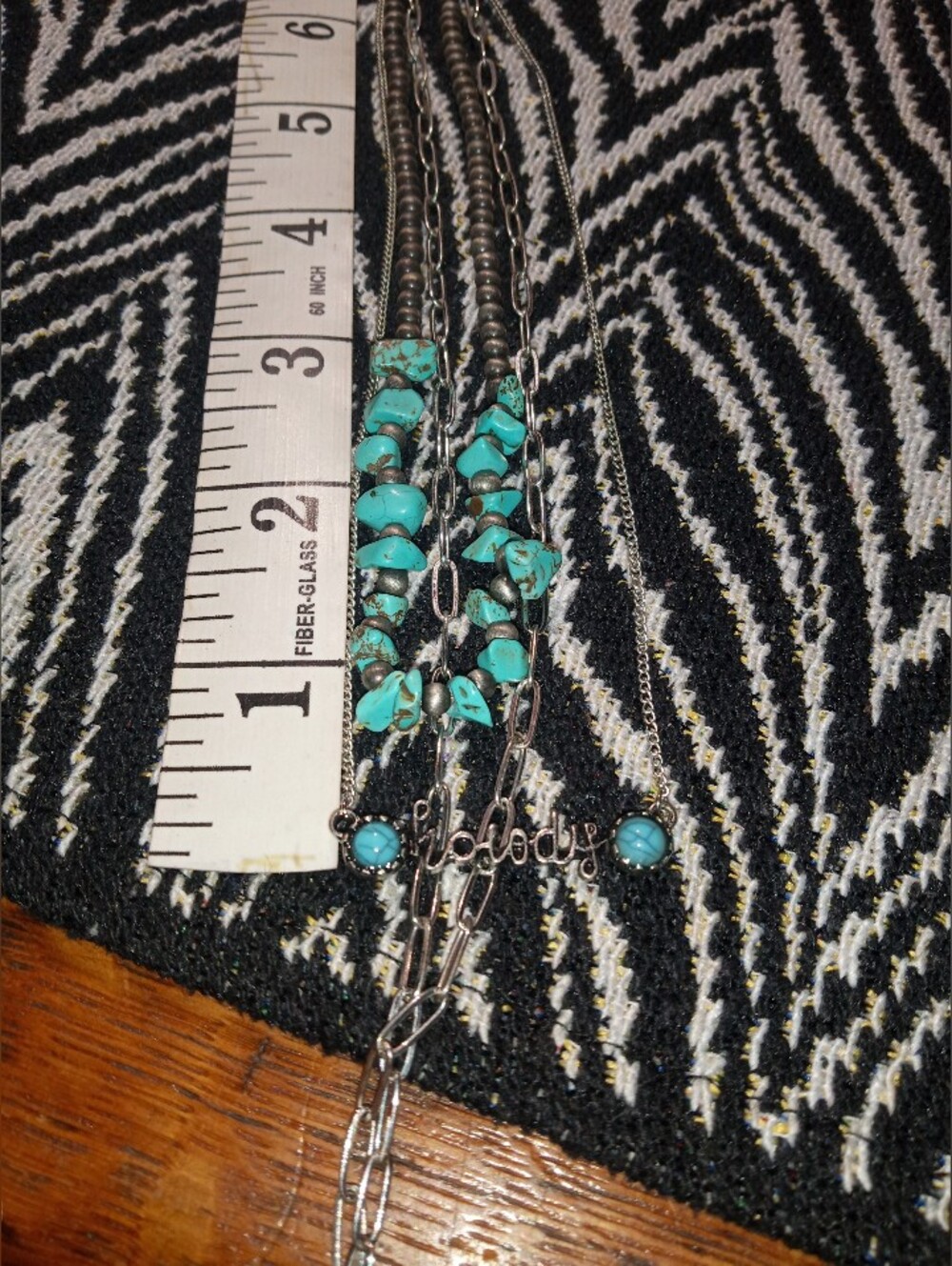 Turquoise Bead Layered Necklace in Blue - Women’s Silver Tone